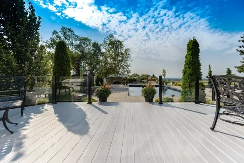 Sunny deck with garden view