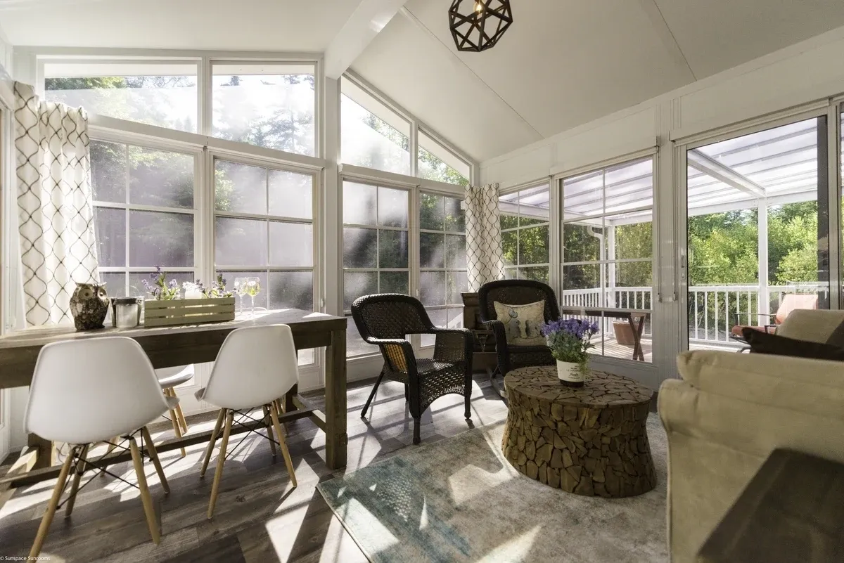 Bright sunroom with garden view