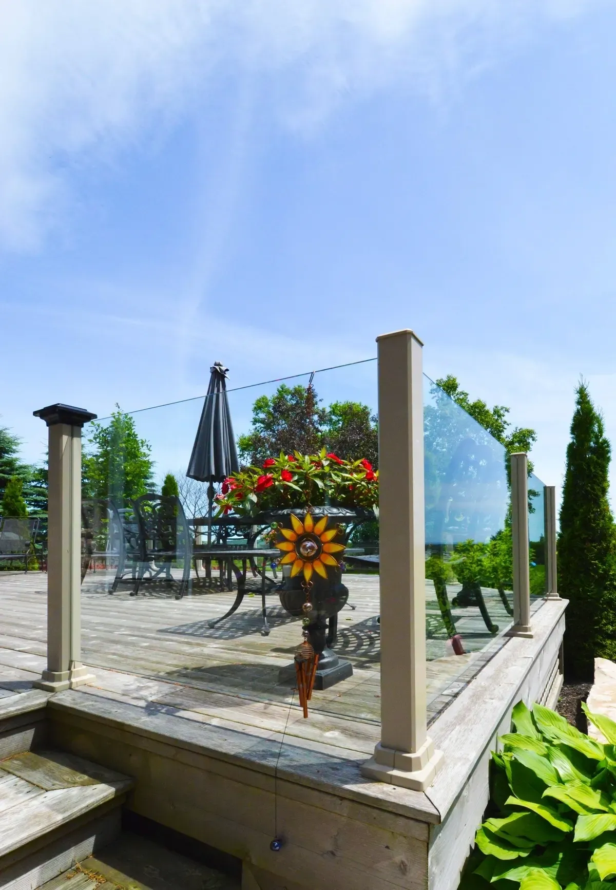 Garden view from wooden deck