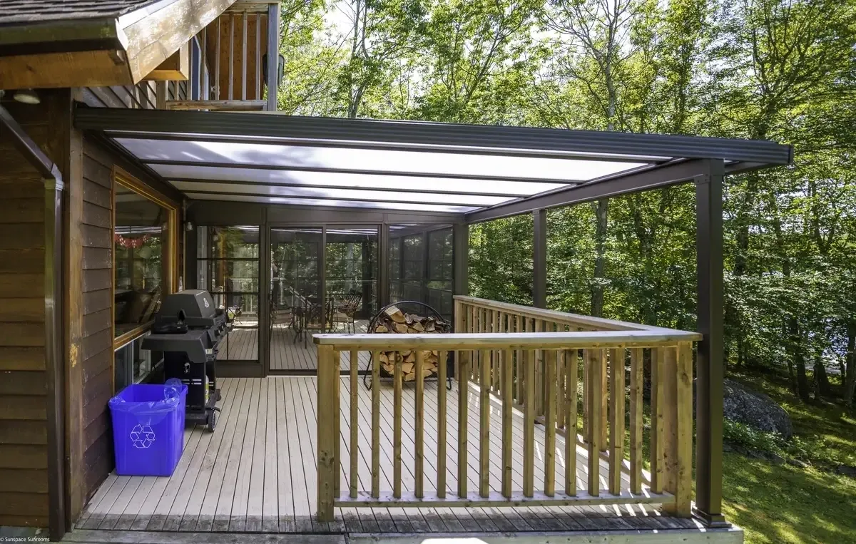 Outdoor deck with forest view