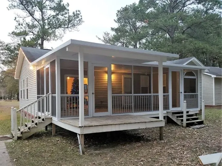 Cozy porch with evening lights