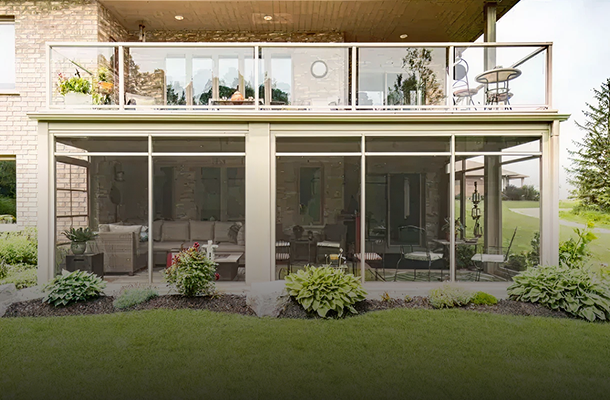 Contemporary patio and landscaped yard