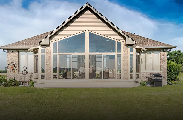 Modern house with large glass windows