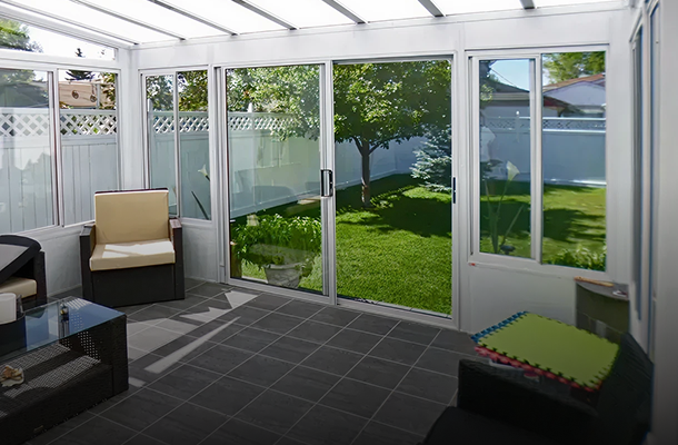 Enclosed patio with glass doors