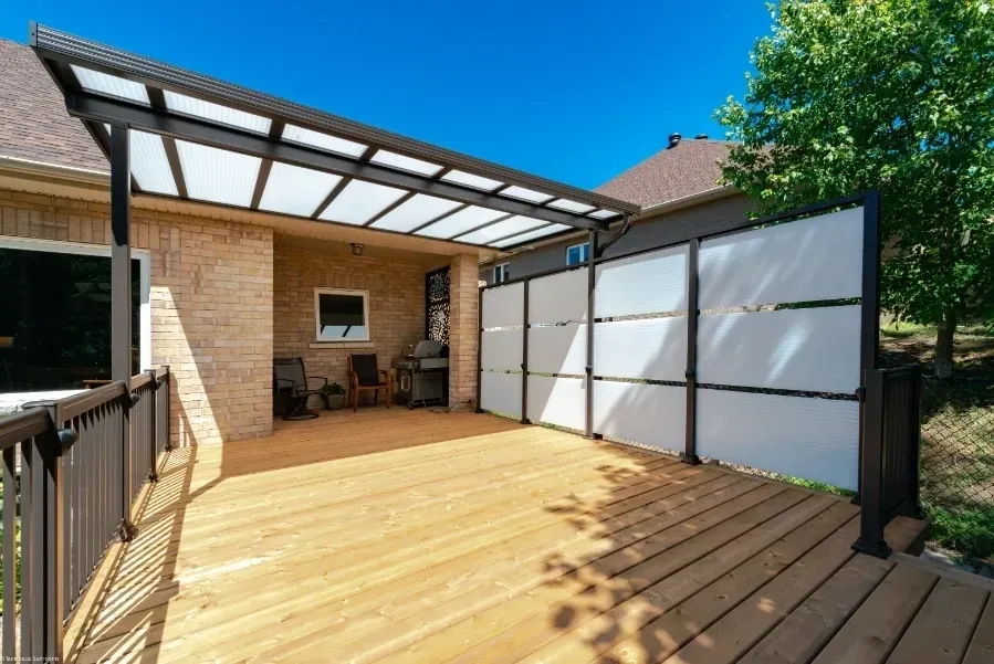 Covered patio with privacy screens