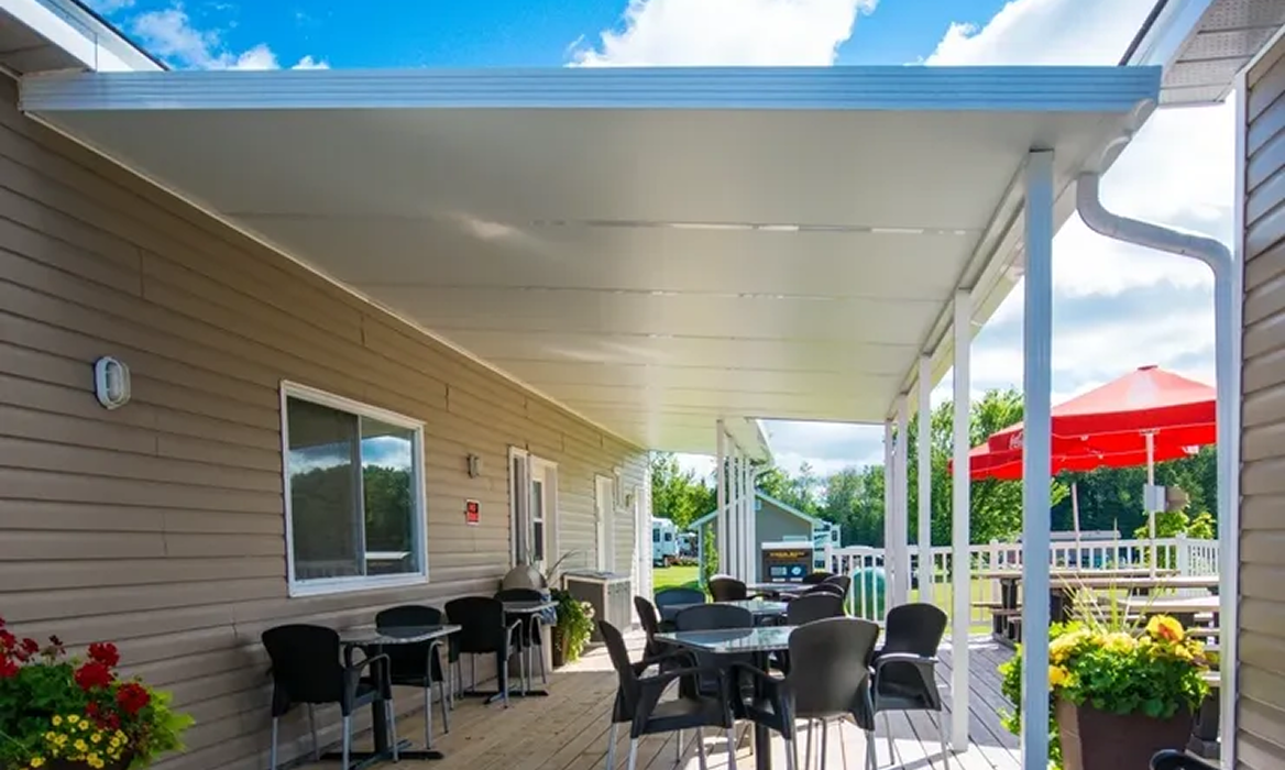 Covered deck with seating area