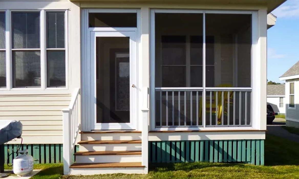 Sunny porch with green trim