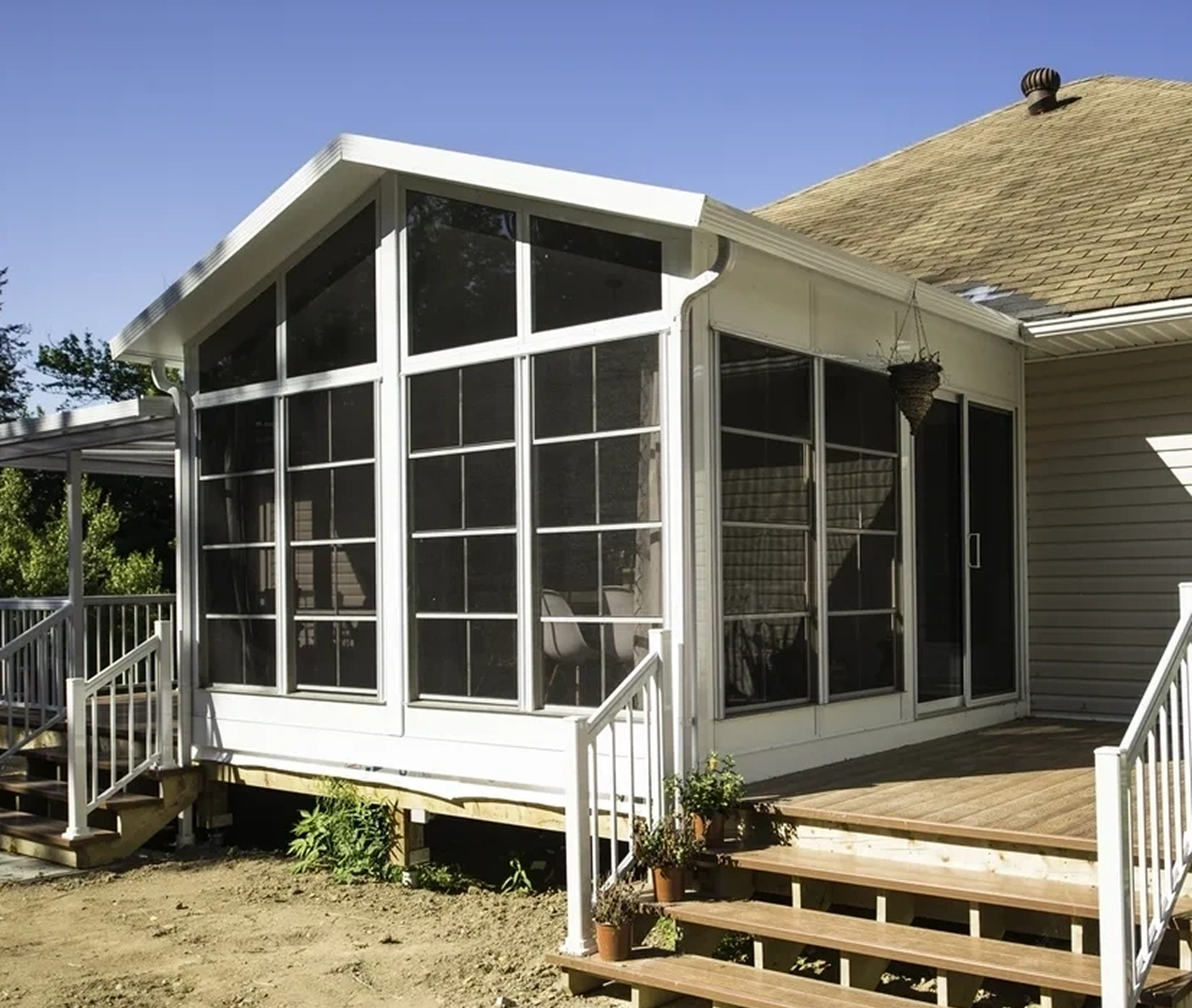Enclosed porch with glass panels