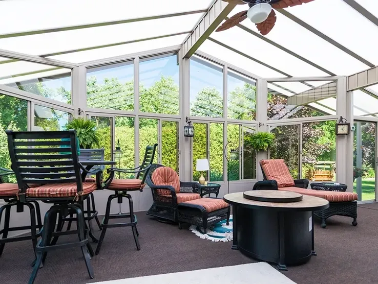 Bright sunroom with garden view
