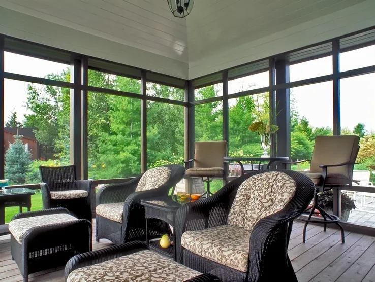 Cozy screened porch with outdoor view
