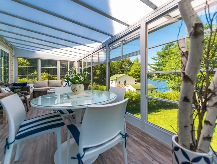 Cozy indoor patio with outdoor scenery