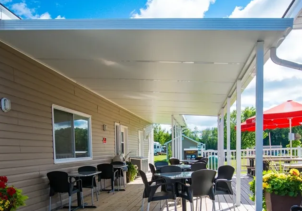 Covered deck with seating area